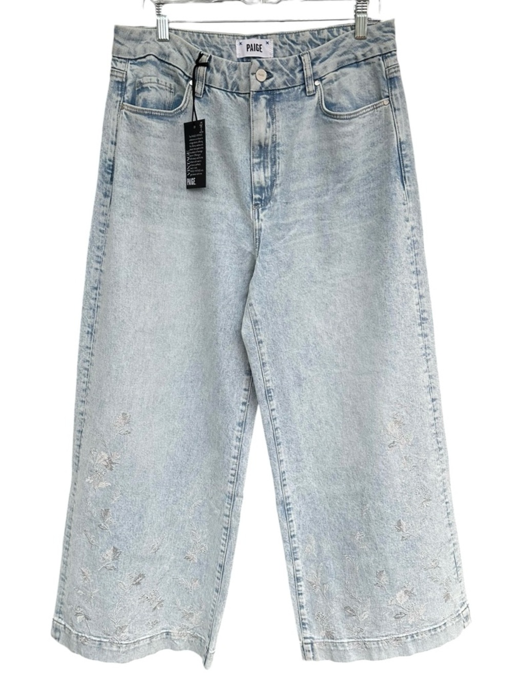 PAIGE Harper Ankle Sheela Embroidered Wide Leg Jeans - NWT - Light Wash Size 32